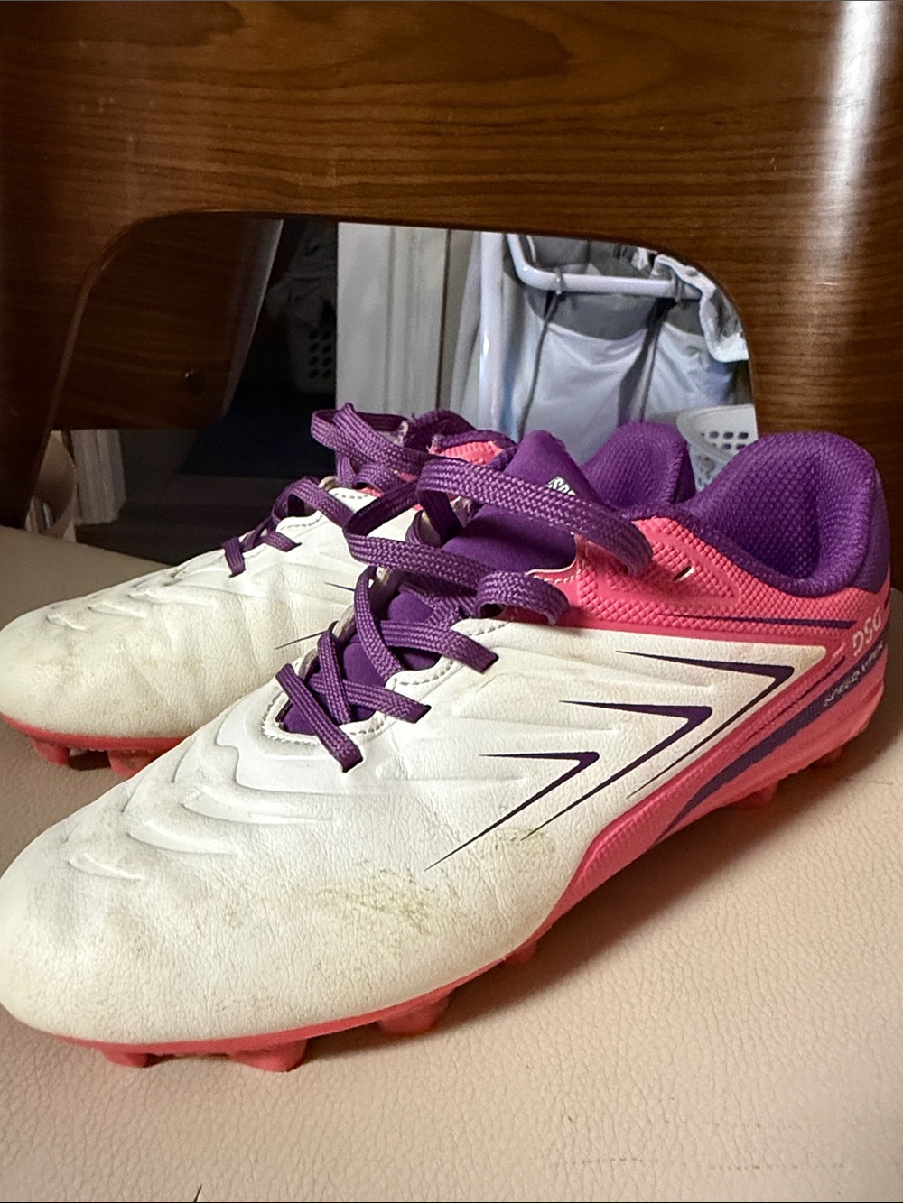 DSG White Pink Purple Kids Soccer Cleats